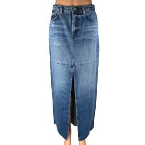 Reformation Tazz Women's Blue Medium Wash High Waisted Slit Maxi Denim Skirt 26